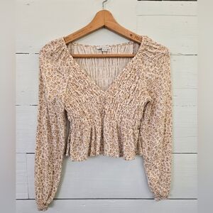 American Eagle  Long Sleeve Smocked Babydoll Top Floral Print Size XS